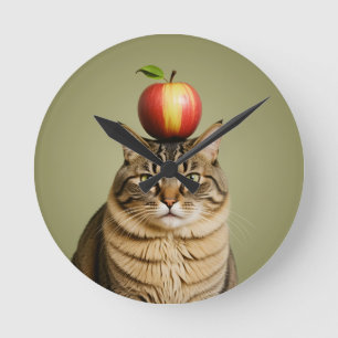 Cat Apple Round Clock