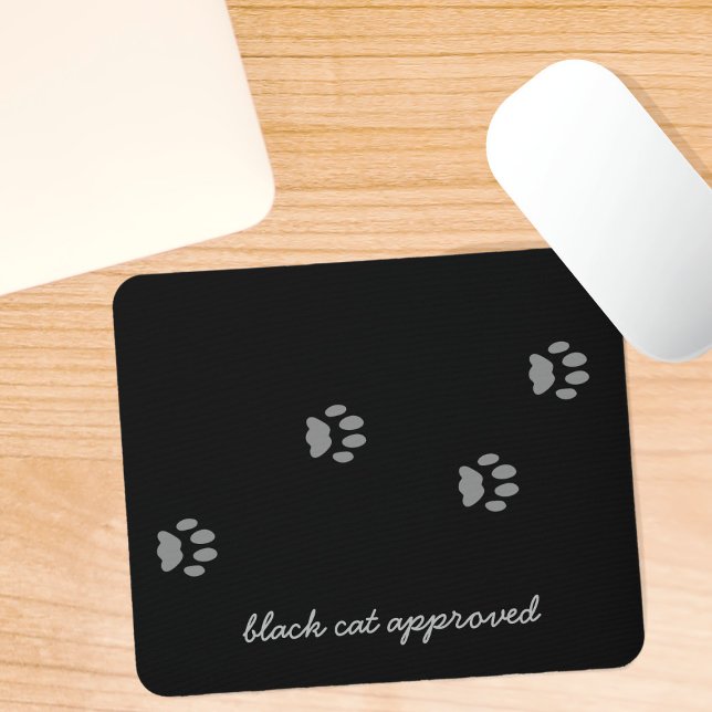 Cat Approved Gray Paw Prints Black Mouse Pad (Creator Uploaded)