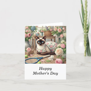 Cat Arranging Beautiful Flowers for Tennis Player Holiday Card