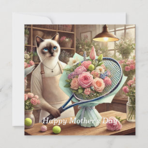 Cat Arranging Beautiful Flowers for Tennis Player  Holiday Card