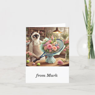 Cat Arranging Beautiful Flowers for Tennis Player  Holiday Card