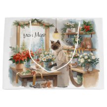 Cat arranging Winter Flowers for Christmas 