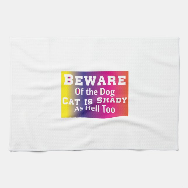 Cat Art Beware Of The Dog Kitchen Towel (Horizontal)