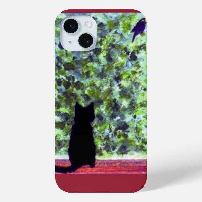 Cat Art Black Cat Bird Watching! Case-Mate iPhone Case (Back)