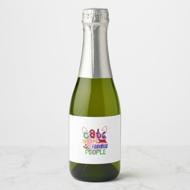 Cat Art Cats Are My Favourite People_2 Sparkling Wine Label (Front)