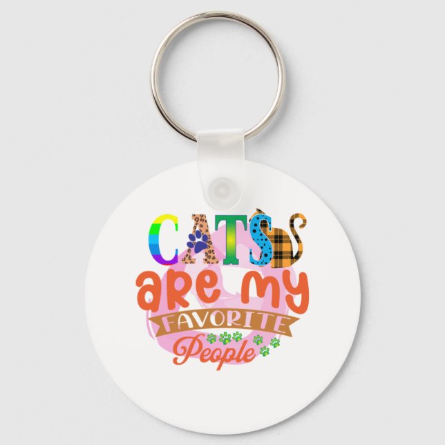 Cat Art Cats Are My Favourite People Keychain (Front)