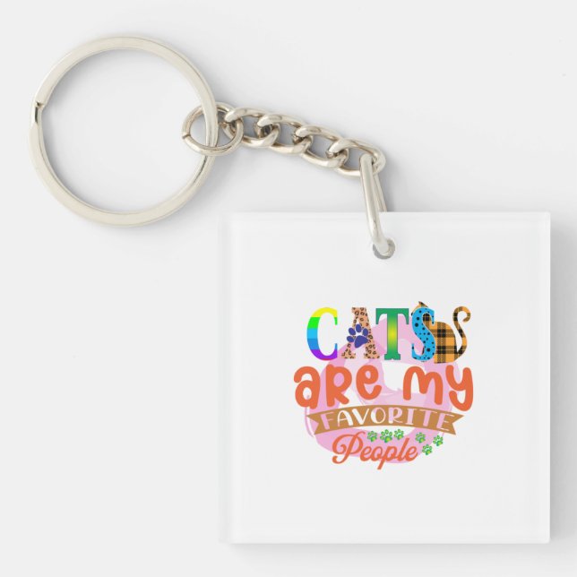 Cat Art Cats Are My Favourite People Keychain (Front)