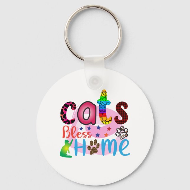 Cat Art Cats Bless Home_2 Keychain (Front)