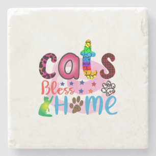Cat Art Cats Bless Home_2 Stone Coaster