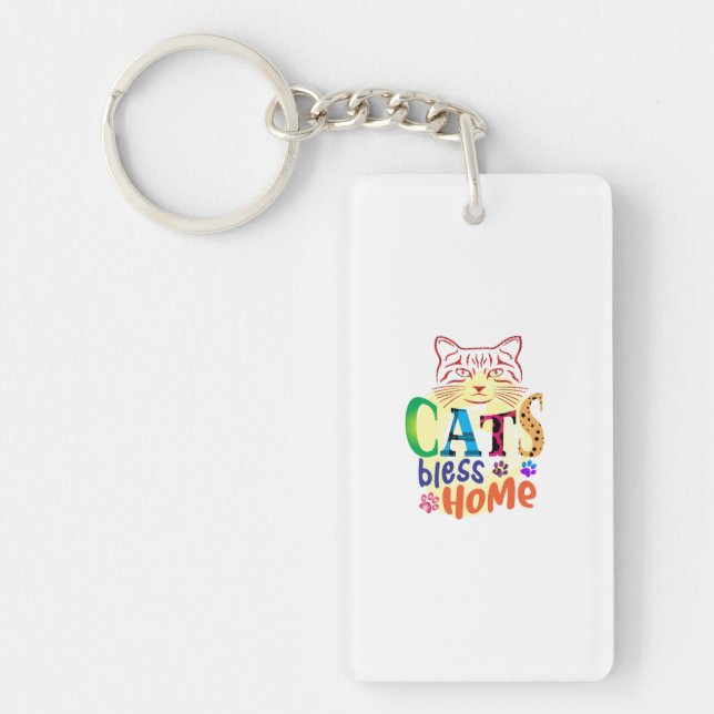 Cat Art Cats Bless Home Keychain (Front)