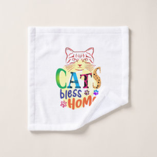 Cat Art Cats Bless Home Wash Cloth