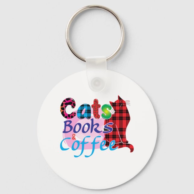 Cat Art Cats Books Coffee_2 Keychain (Front)