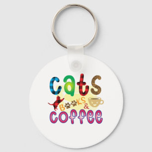 Cat Art Cats Books Coffee Keychain