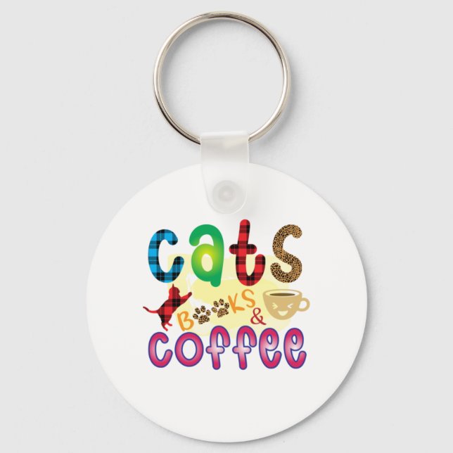 Cat Art Cats Books Coffee Keychain (Front)