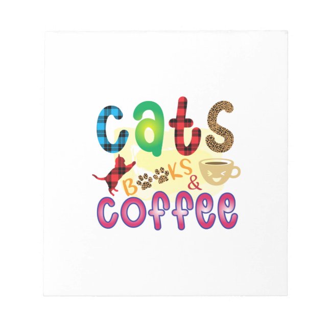 Cat Art Cats Books Coffee Notepad (Front)