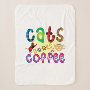 Cat Art Cats Books Coffee Sherpa Blanket