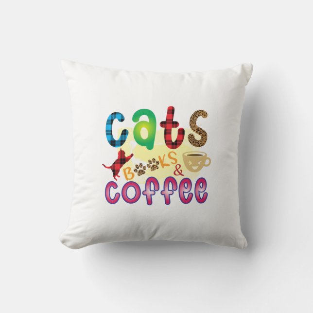 Cat Art Cats Books Coffee Throw Pillow (Front)