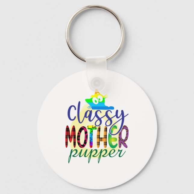 Cat Art Classy Mother Pupper Keychain (Front)