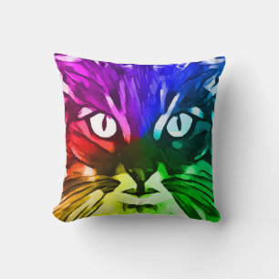 CAT ART COLORÉ COUSSIN ABSTRAIT