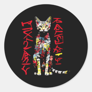 Cat Art Colourful Text Animal Graphic Motif Cat Classic Round Sticker
