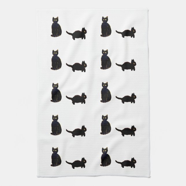 Cat Art Cute Black Cats Kitchen Towel (Vertical)