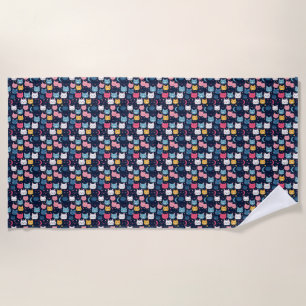 Cat Art Cute Cat Faces Beach Towel
