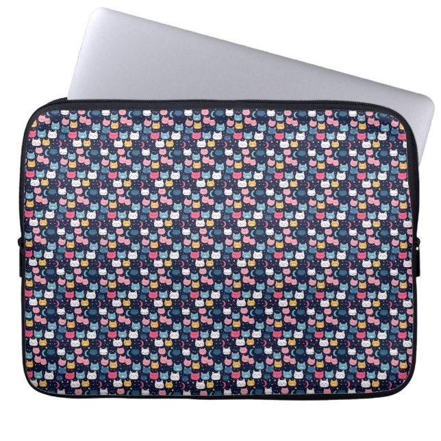 Cat Art | Cute Cat Faces Laptop Sleeve (Front)