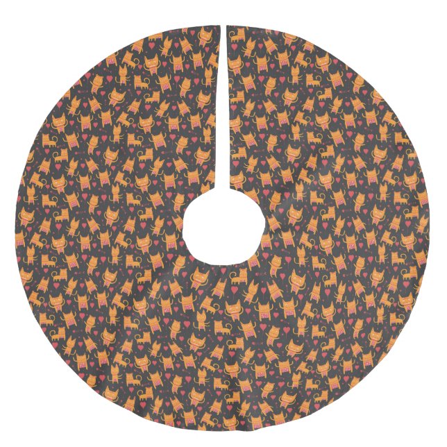 Cat Art | Cute Cat Pattern Childish Brushed Polyester Tree Skirt (Front)