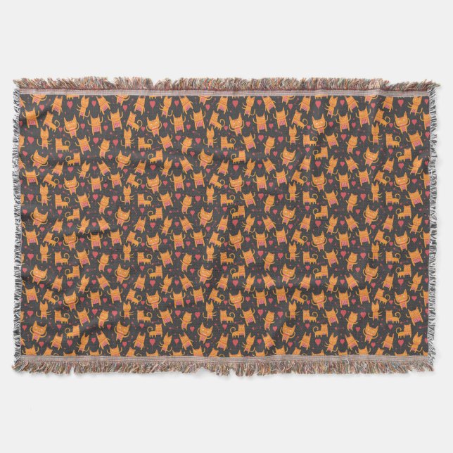 Cat Art | Cute Cat Pattern Childish Throw Blanket (Front)