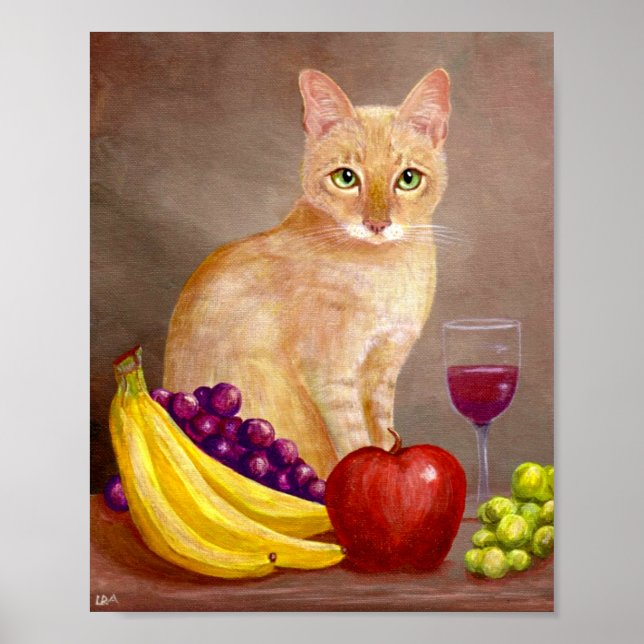 Cat Art Fruit Wine Creationarts Poster (Front)