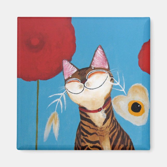 cat art - kenzo flower magnet (Front)