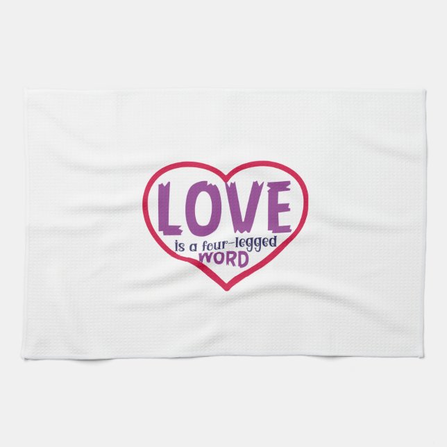Cat Art Love Is A Four-Legged Word Kitchen Towel (Horizontal)