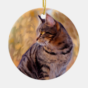 Cat Art Portrait Ceramic Ornament