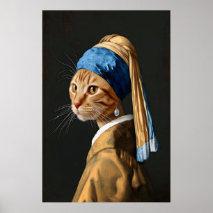 Cat Art Print Feline Girl with Pearl Earring