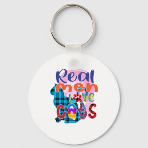 Cat Art Real Men Love Cats Keychain