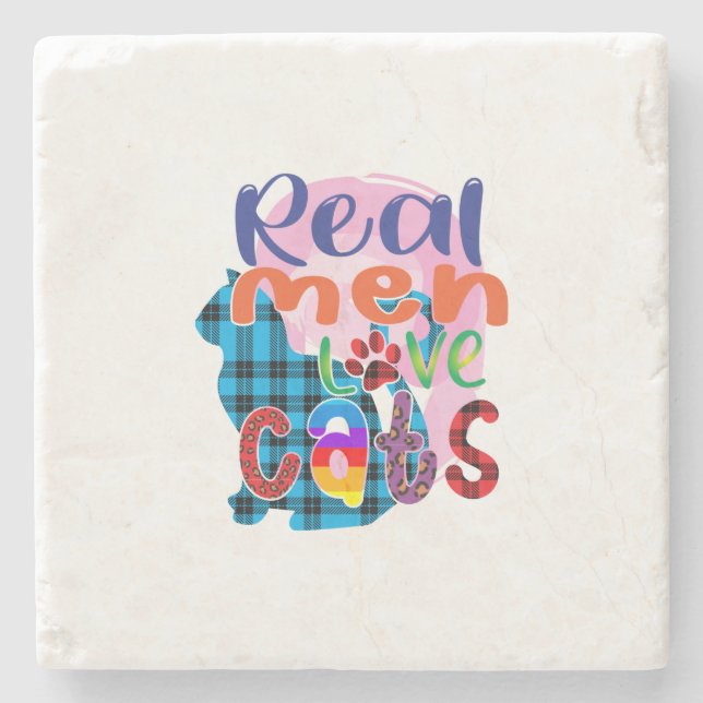 Cat Art Real Men Love Cats Stone Coaster (Front)