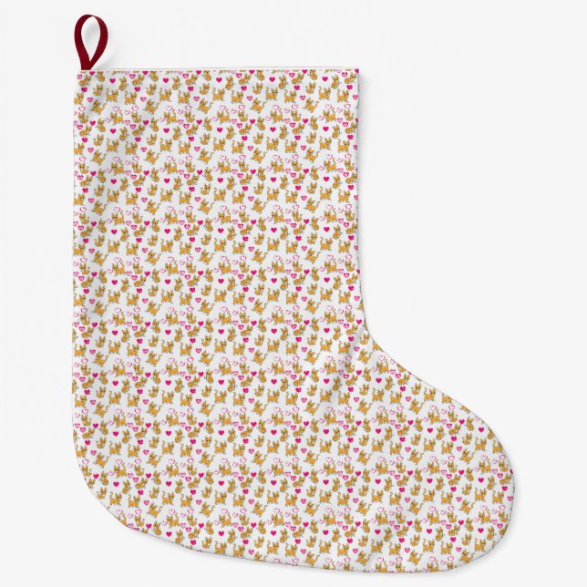 Cat Artwork | Cute Cat Valentine Large Christmas Stocking (Front)