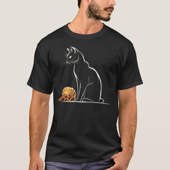 Cat Artwork - Flowers Art Cat Motif Animal Cat T-Shirt (Front)