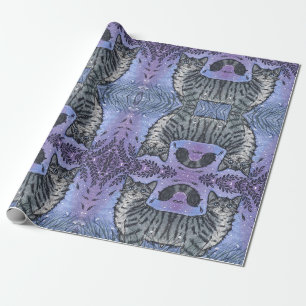 Cat Artwork in Garden Bliss Watercolour Art Wrapping Paper