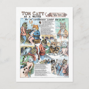 Cat as a waiter, Louis Wain Postcard