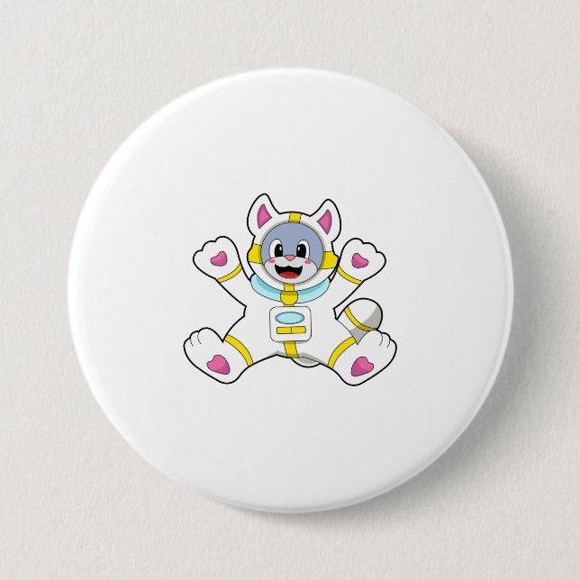 Cat as Astronaut in Costume 3 Inch Round Button (Front)