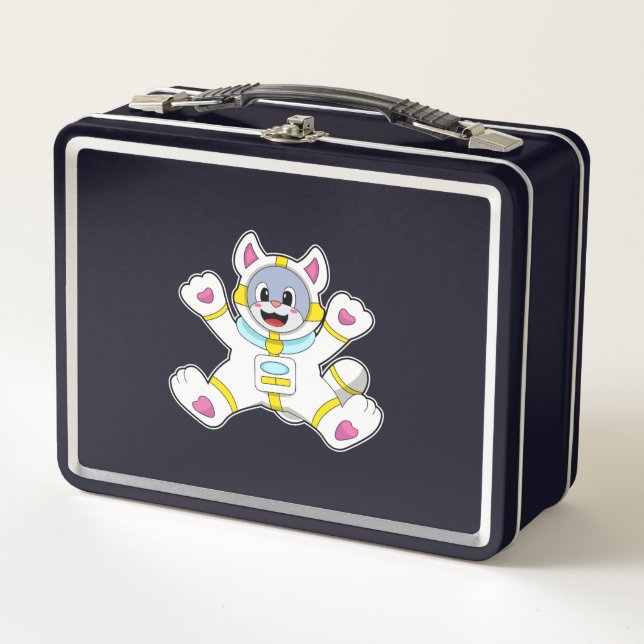 Cat as Astronaut in Costume Metal Lunch Box (Front)