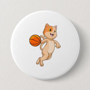 Cat as Basketball player with Basketball 3 Inch Round Button