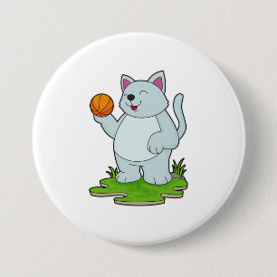 Cat as Basketball player with Basketball 3 Inch Round Button