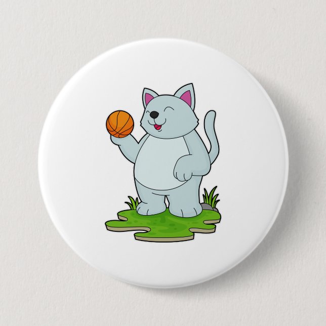 Cat as Basketball player with Basketball 3 Inch Round Button (Front)