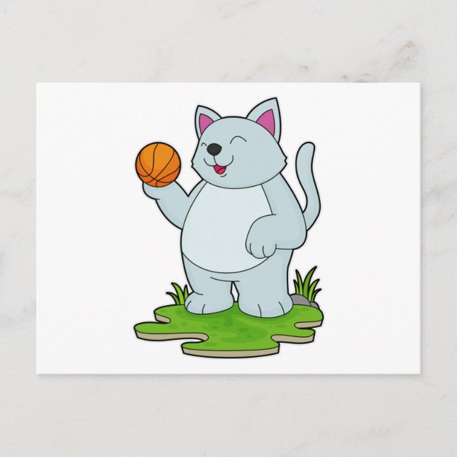 Cat as Basketball player with Basketball Postcard (Front)
