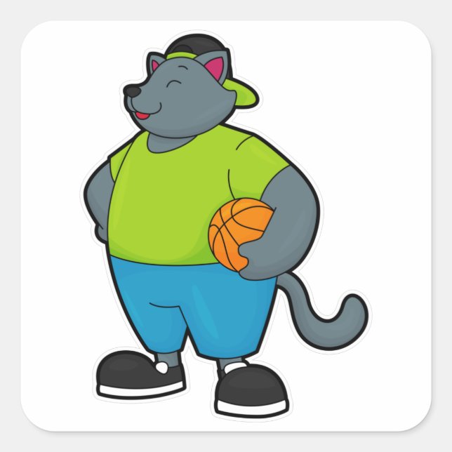 Cat as Basketball player with Basketball Square Sticker (Front)