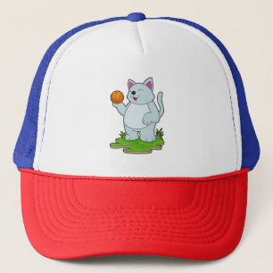 Cat as Basketball player with Basketball Trucker Hat