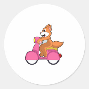 Cat as Biker with Scooter.PNG Classic Round Sticker