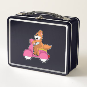Cat as Biker with Scooter.PNG Metal Lunch Box